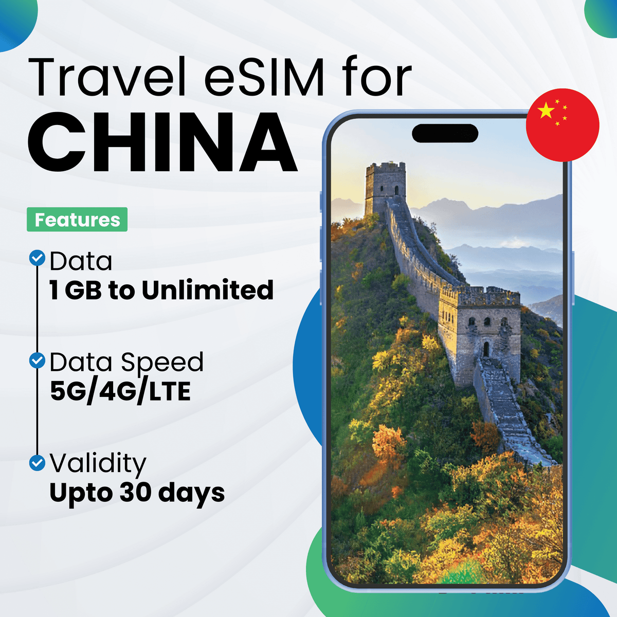 China eSIM card 1GB Unlimited Data Plans eTravelSim ETravelSim