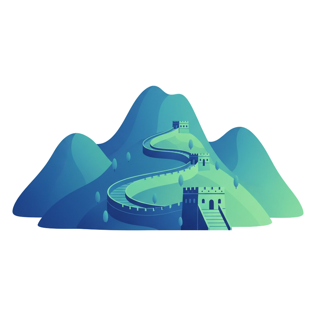 China Travel eSIM Illustration of the Great Wall of China winding through mountains 