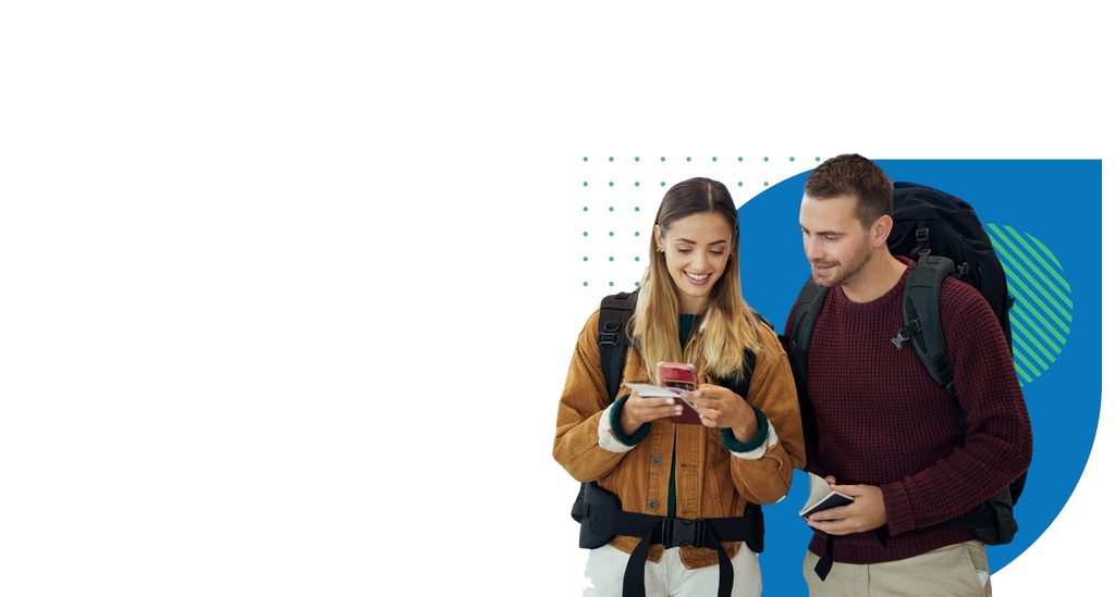 International traveler using smartphone with eTravelSim eSIM for global data access